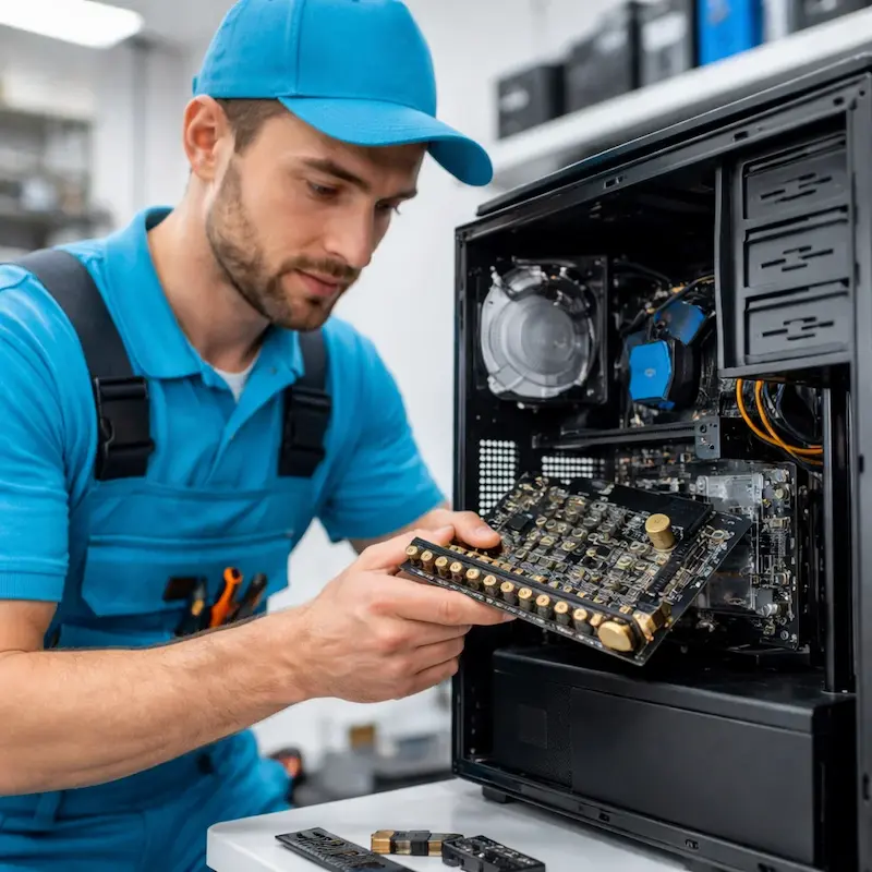 Мастер устанавливает звуковую карту на ПК в Москве